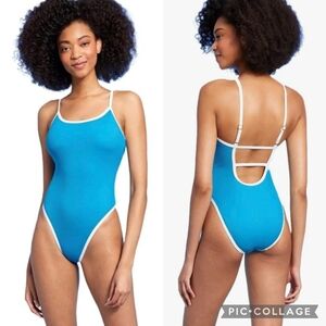 Shade & Shore Women's Blue White Scoop Neck One Piece Swimsuit Size Small (4/6)